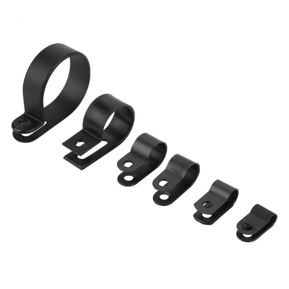 (Black) 135Pcs Cable Clamp Black/White Nylon Plastic R-Type Cable Clamps Screws Assortment Kit 3654659467805
