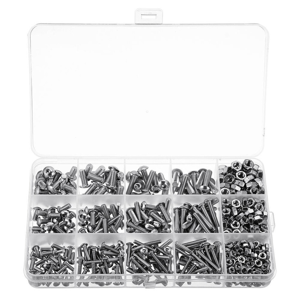 515Pcs M3/M4/M5 Stainless Steel Hex Socket Button Round Head Cap Screw Assortment Set