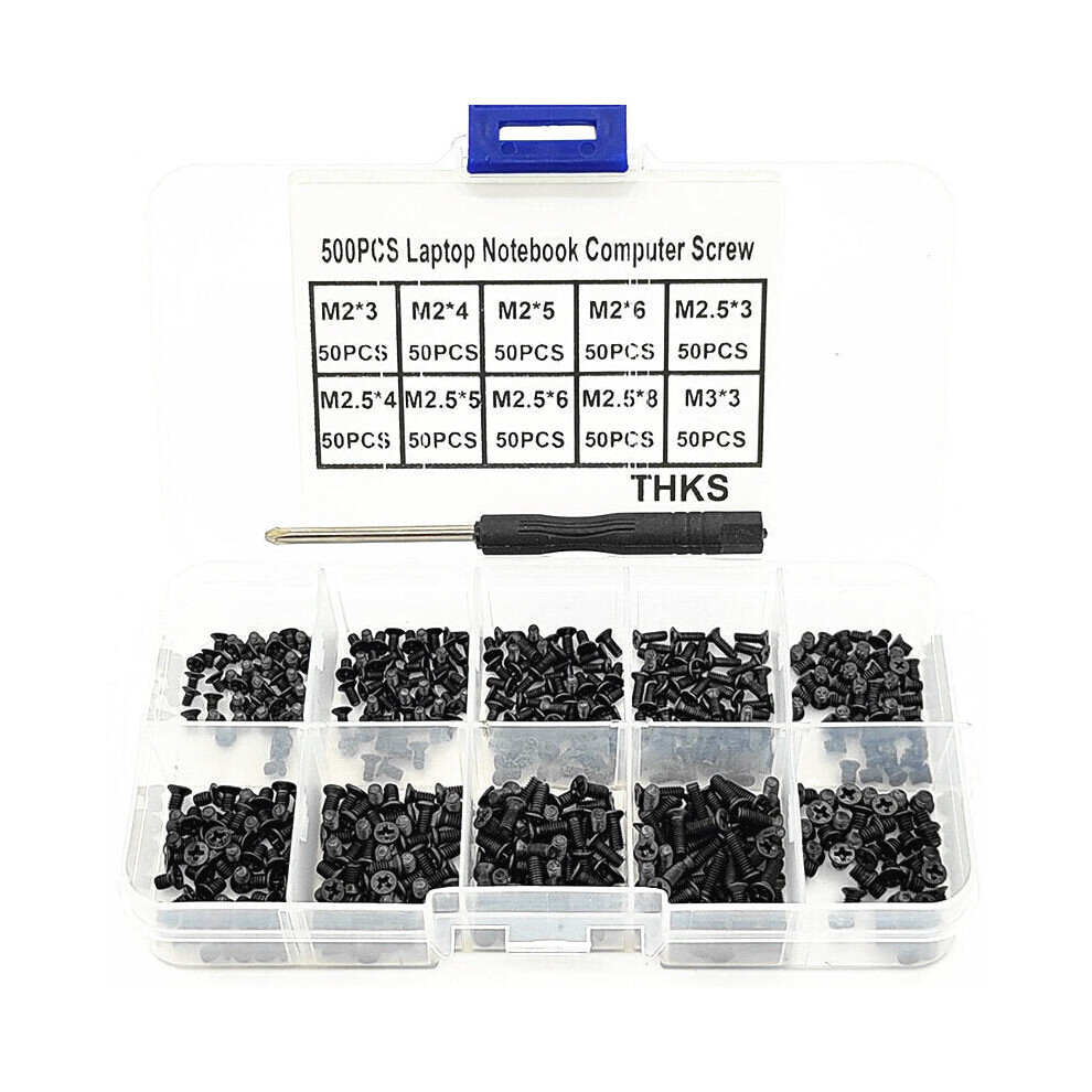 500Pcs M2 M2.5 M3 Mini Phillips Cross Flat Head Screw Laptop Notebook Computer Screws with Screwdriver Assortment Kit