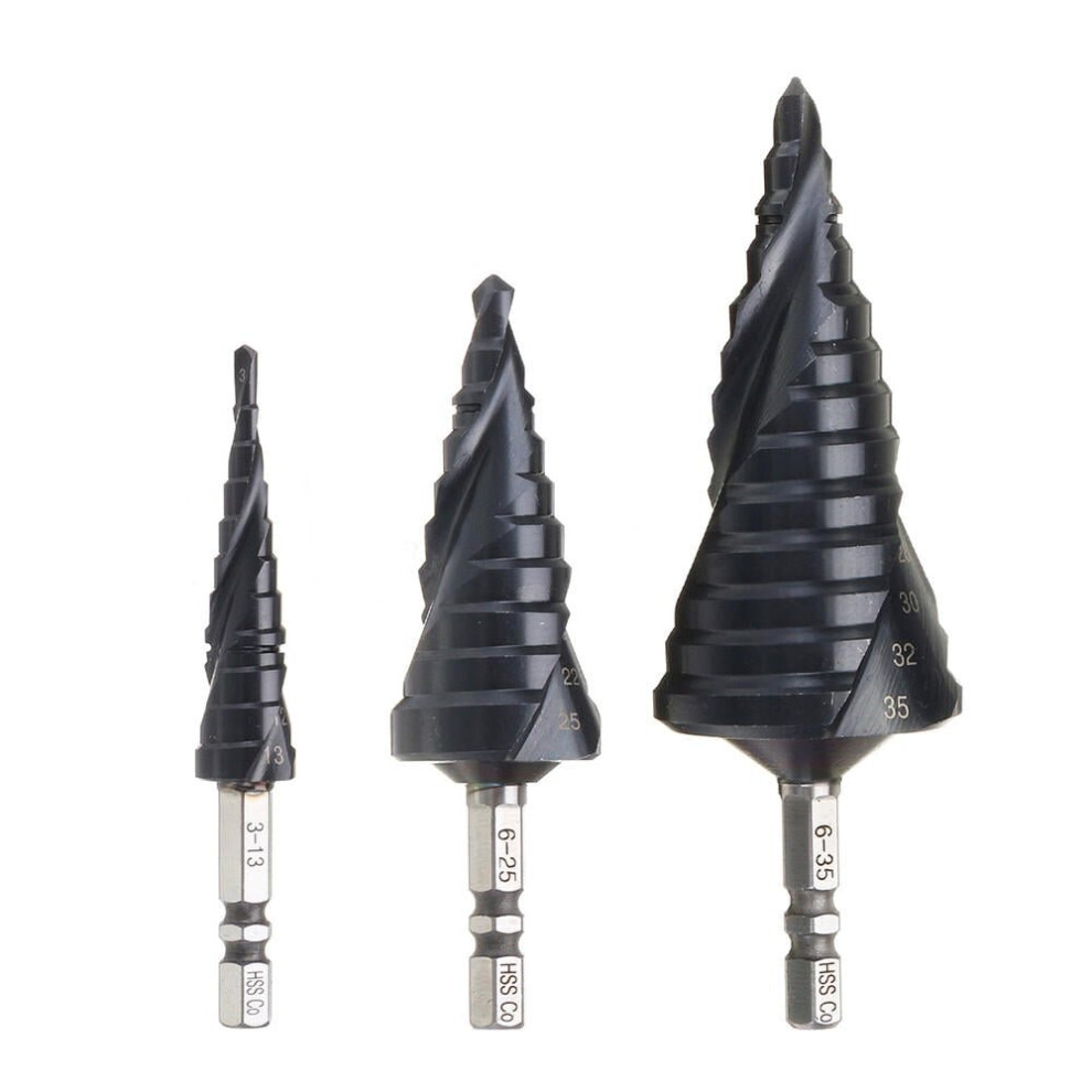 () 3-13/6-25/6-35mm HRC89 M35 Cobalt Step Drill Bit TiAlN Coated Step Drill 1/4 Inch Hexagon Shank