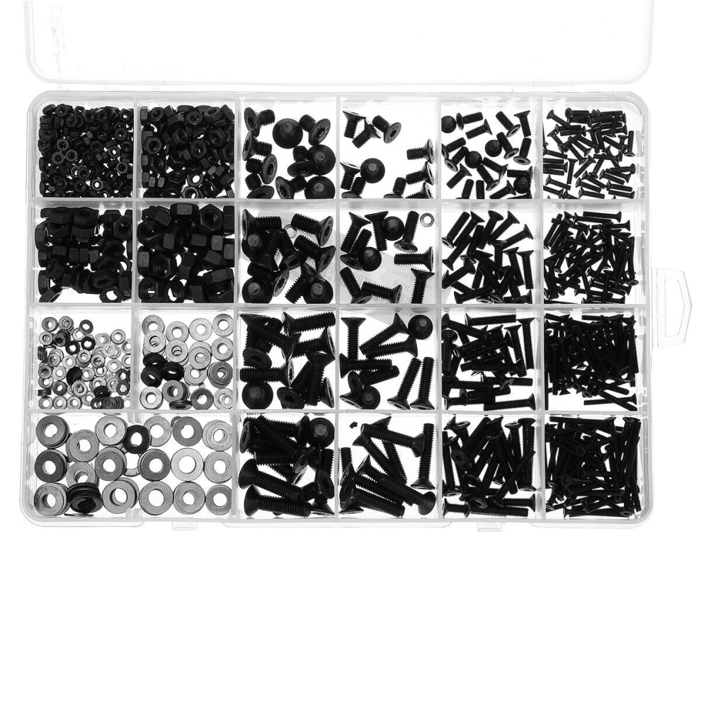 1060Pcs M2 M3 M4 M5 Socket Cap Flat Button Head Bolt Screws Hex Nut Washer Set
