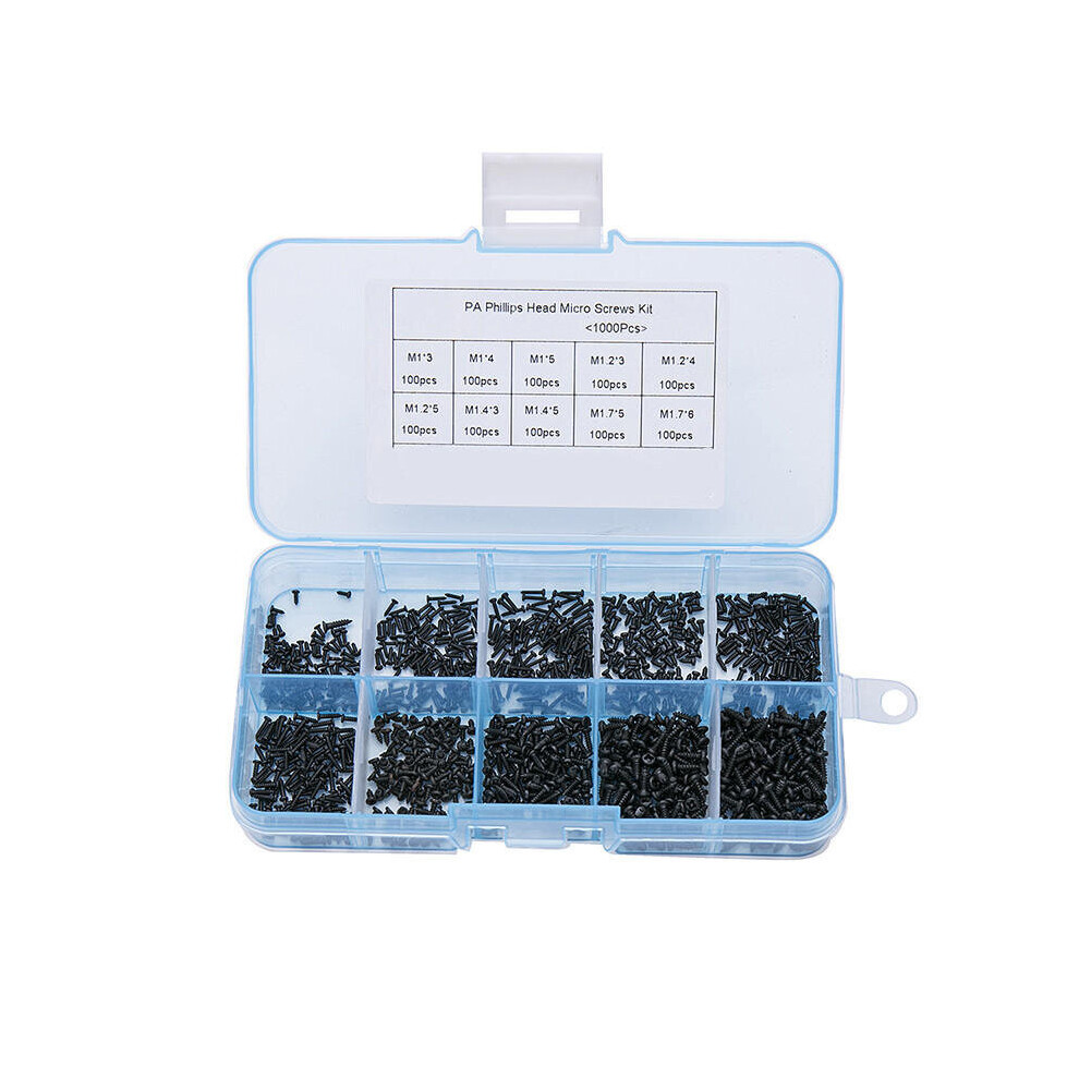 1000Pcs Phillips Screw Round Head Carbon Steel Electronic Mini Screws Kit M1 M1.2 M1.4 M1.7