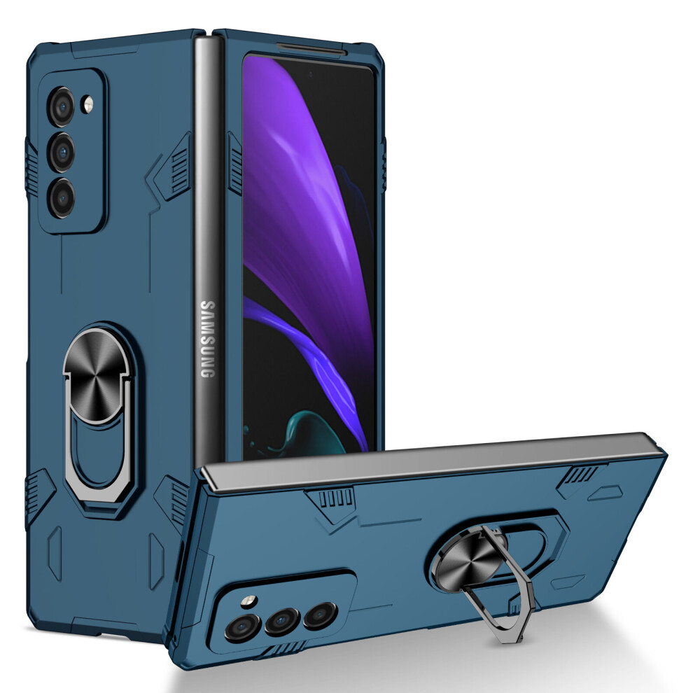 (Blue) Rugged Protective Cover Magnetic Ring Stand for Samsung Galaxy Z Fold 2 5G