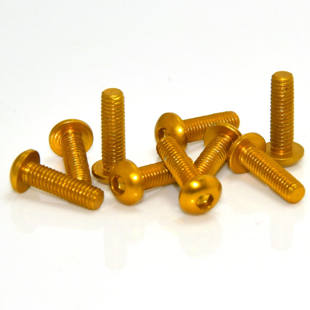 (Gold) 10Pcs M316mm Hex Socket Screws Round Head Cap Screw 7075 Aluminum Alloy 6112212023884