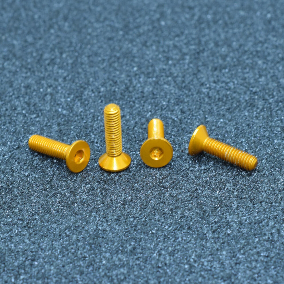 (Gold) 10Pcs M3x18mm Flat Countersunk Head Hex Socket Screw 7075 Aluminum Alloy Metric Bolt Screws