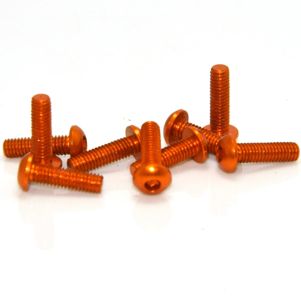 (Orange) 10Pcs M316mm Hex Socket Screws Round Head Cap Screw 7075 Aluminum Alloy