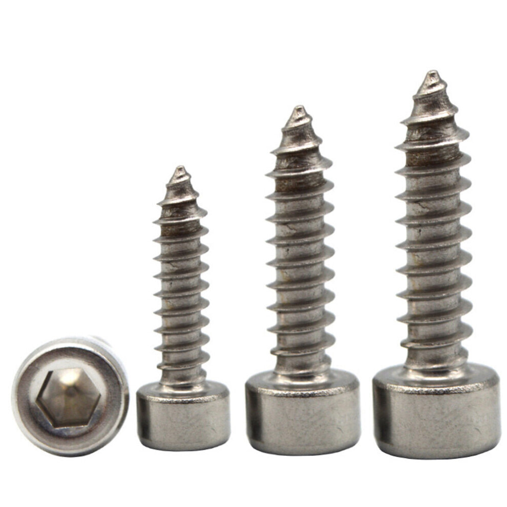 (8mm) 50Pcs M2 304 Stainless Steel Hex Socket Cylinder Cap Head Self Tapping Screw Wood Screws Speaker Screws Optional Length