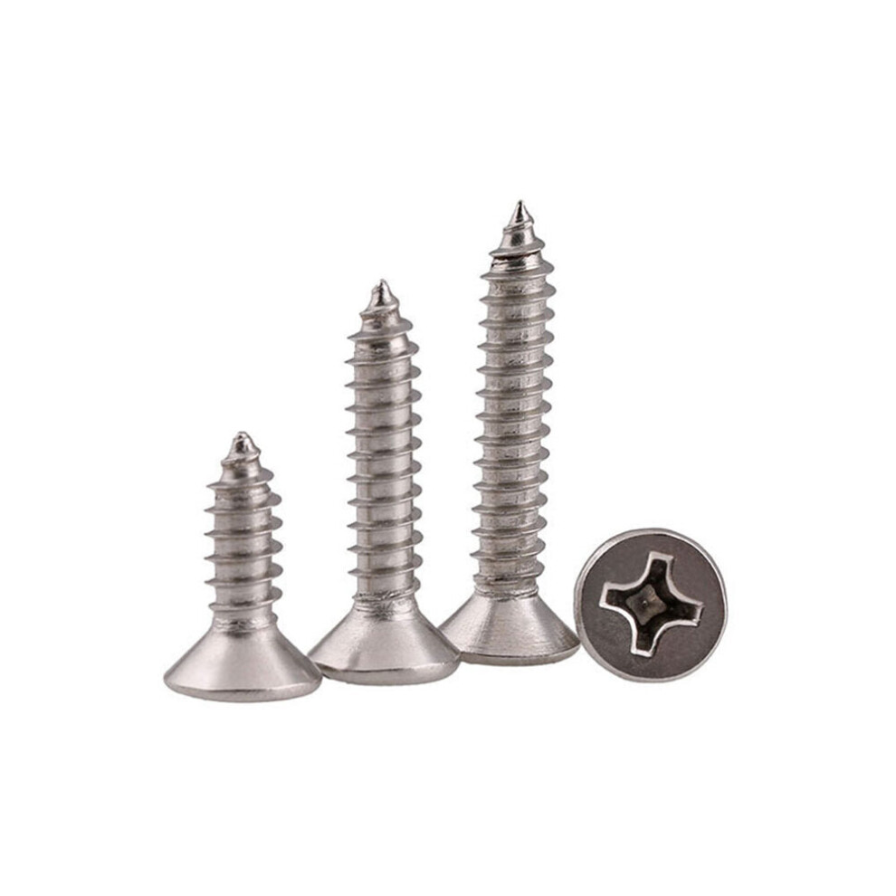 (16mm) 100Pcs M2 304 Stainless Steel Cross Flat Head Self Tapping Screw Wood Screws Speaker Screws Optional Length