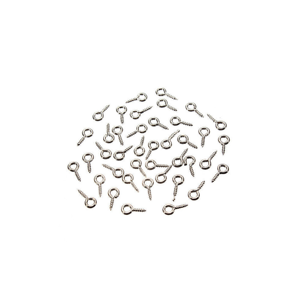 (Silver) 100pcs Mini Eye Pins Eyepins Hooks Eyelets Screw Threaded Peg 8x3.5mm