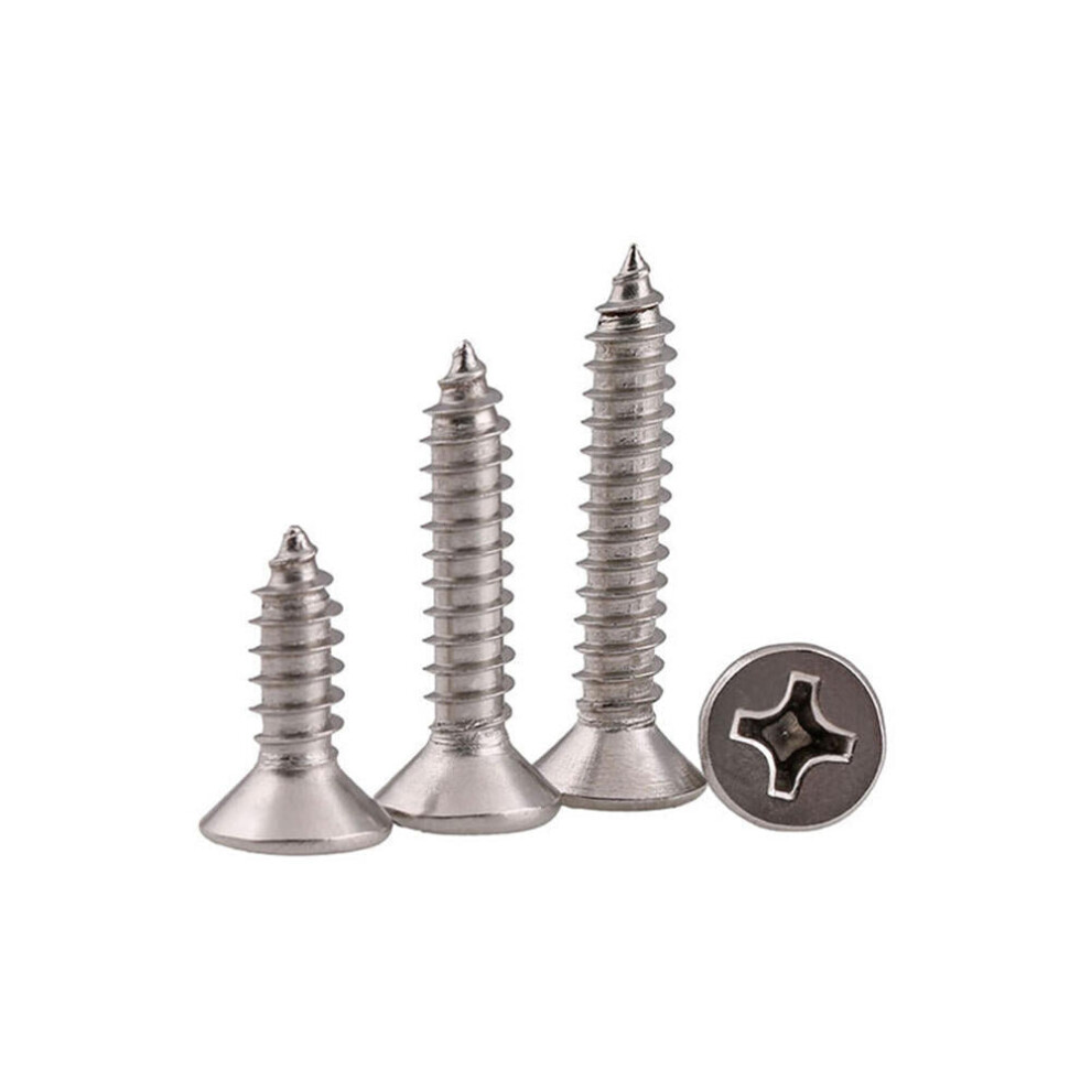 (30mm) 100Pcs M3.5 304 Stainless Steel Cross Flat Head Self Tapping Screw Wood Screws Speaker Screws Optional Length