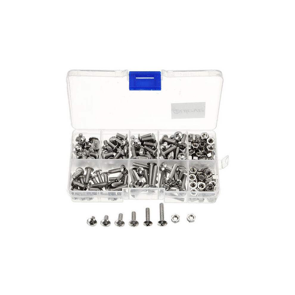 M4SP1 M4 Stainless Steel Phillips Round Head Screws Bolts Nuts Assortment Kit 250Pcs