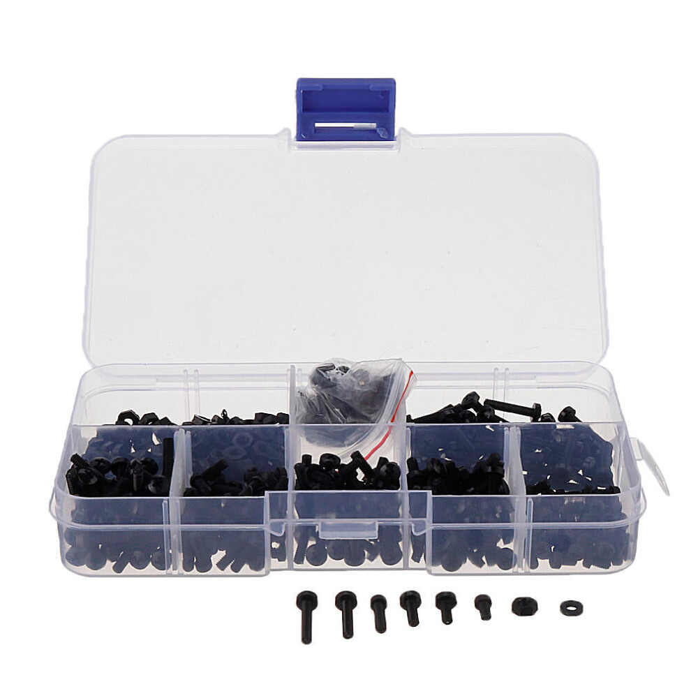 500Pcs M2.5 Nylon Screw Bolt Black Round Cross Screw Hex Nut Spacer Nylon PCB Assortment