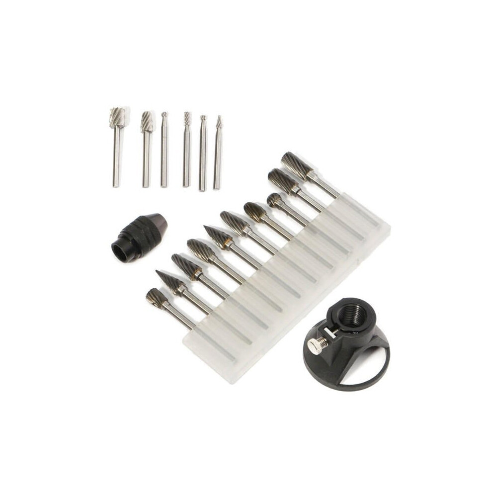 Drill Carving Locator with 0.5-3.2mm Keyless Chuck 6pcs Router Bits and 10pcs Wood Milling Burrs