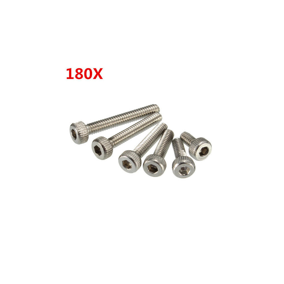 M2 Stainless Hex Socket Cap Head Screws Allen Bolt Nut Assortment Kit 180Pcs 3654659458605