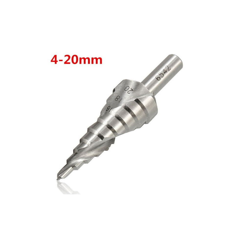 () 4-12/20/32mm HSS Hex Shank Spiral Groove Step Cone Drill Bit Hole Cutter