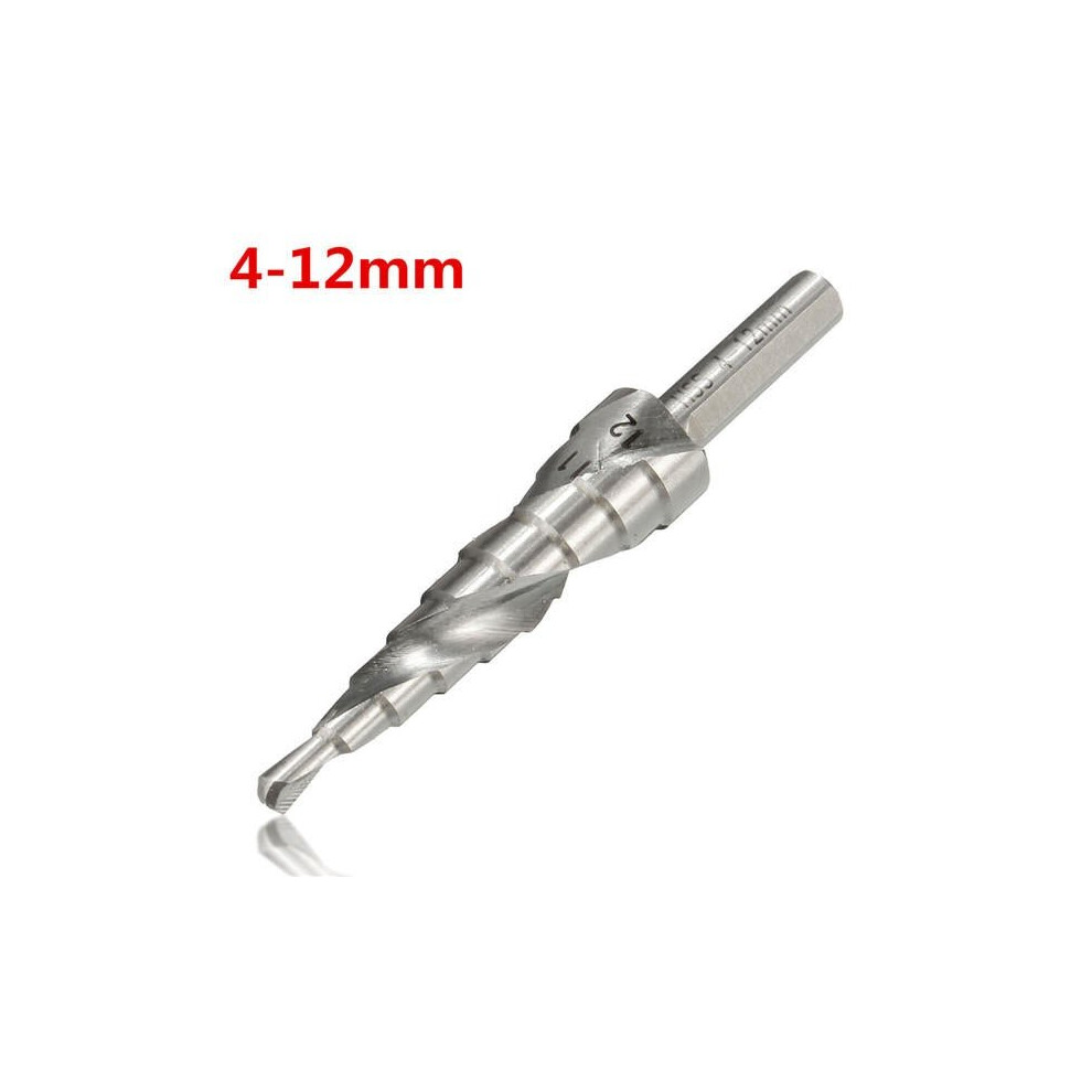 () 4-12/20/32mm HSS Hex Shank Spiral Groove Step Cone Drill Bit Hole Cutter