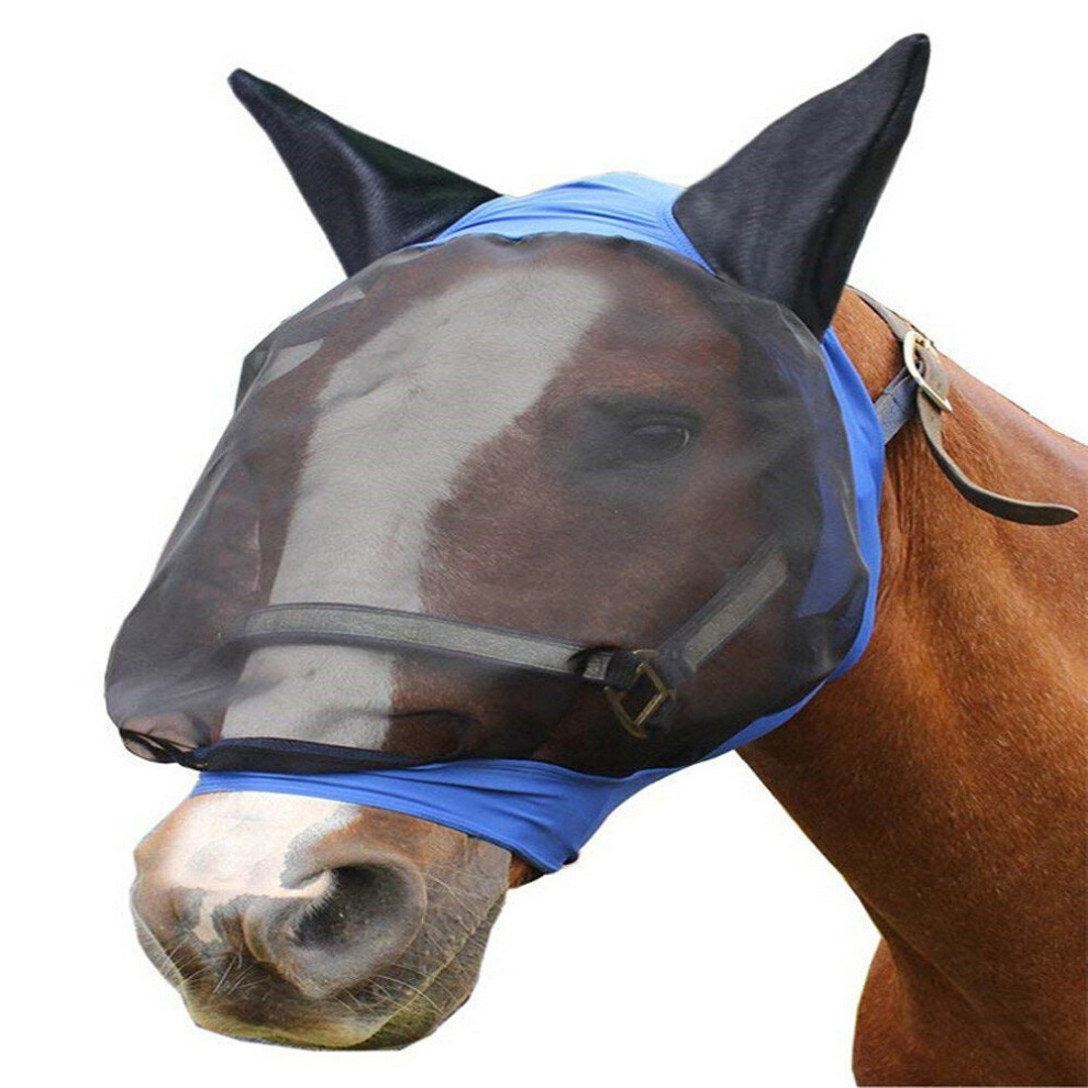 (Blue) Horse Fly Mask Ear Cover Full Face Armour Mesh