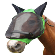 (Green) Horse Fly Mask Ear Cover Full Face Armour Mesh
