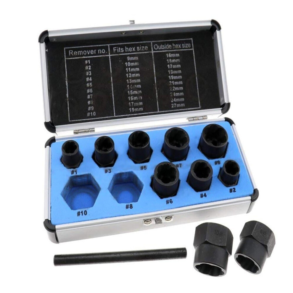 () 11pcs 9-19mm Damaged Nut Bolt Remover Set Screw Extractor Locking Socket Threading Tools Kit