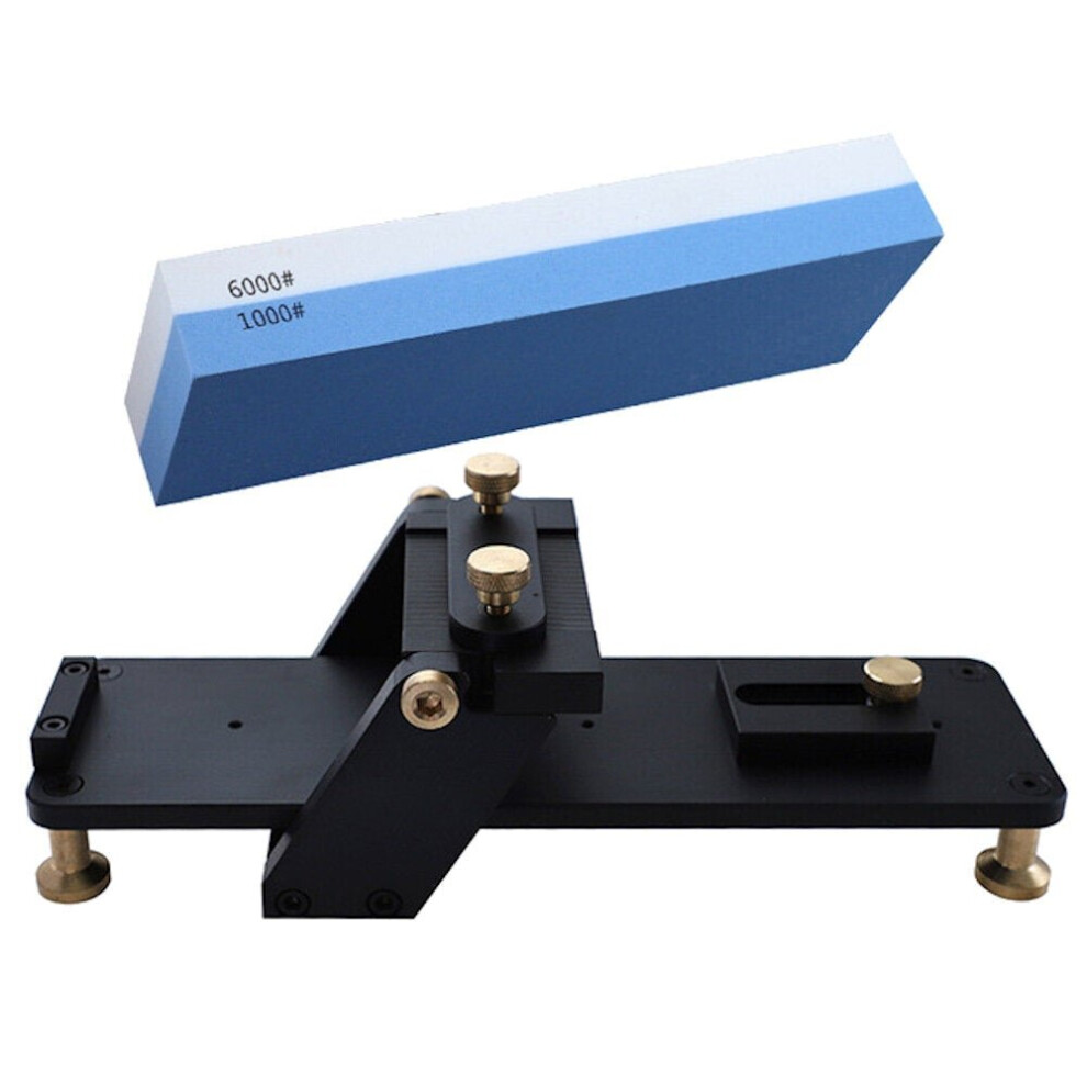 (C: Sharpening stone + sharpener combination) Quick Non-slip Cutter Sharpener Aluminum Alloy CNC Fixed Angle Sharpener Double-sided Grain Size wood working Chisel Sharpener Monomer
