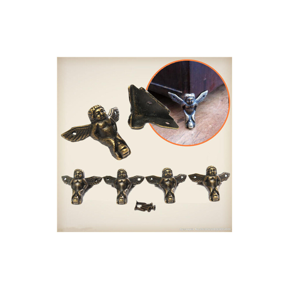 4Pcs Antique Brass Jewelry Chest Wood Box Decoration Feet Leg Corner Protector With Screws