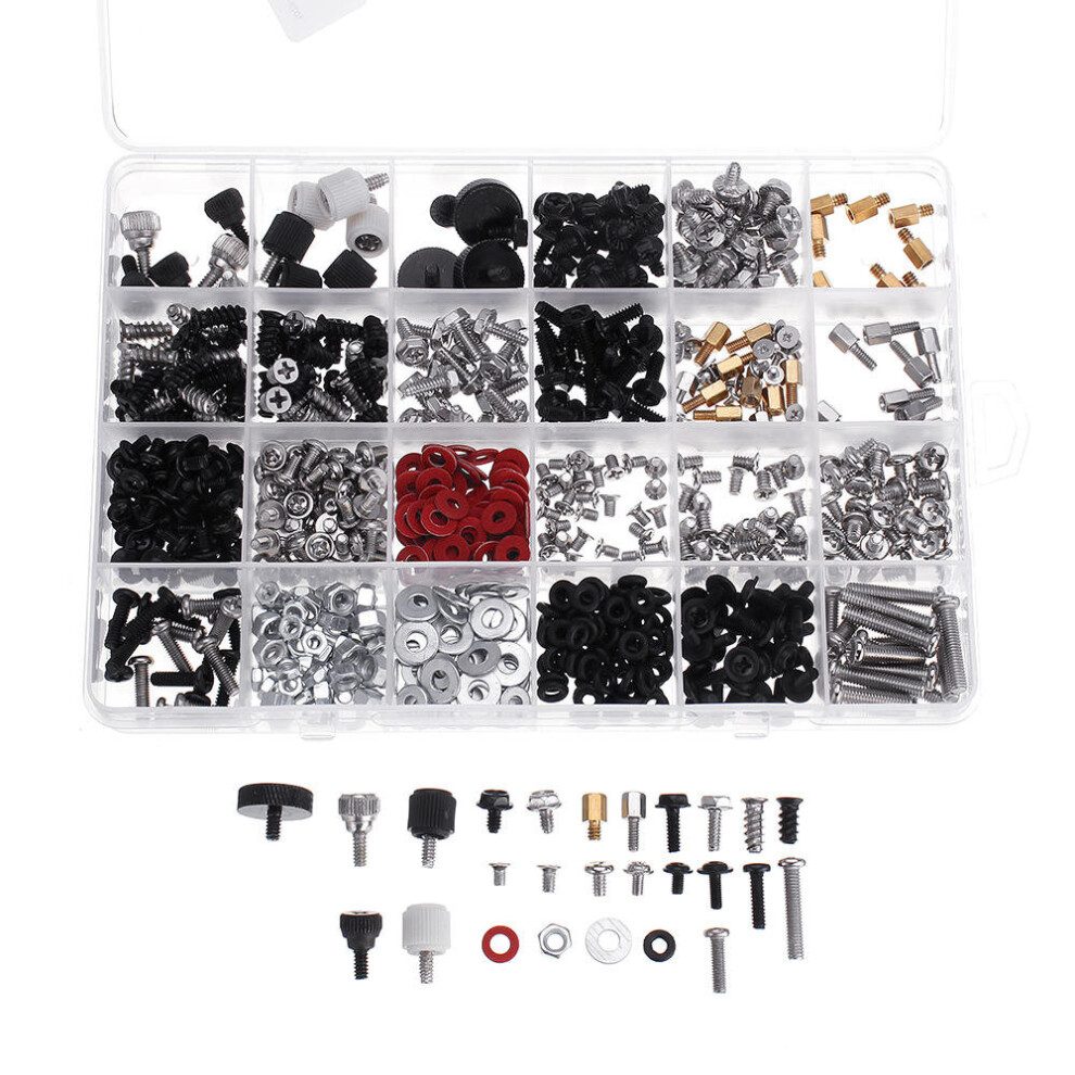 420Pcs/set M2/M3/M3.5 DIY Desktop Computer Repair Screw Assortment Mainboard Fan Cross Screws Hex Standoffs Spacers Kits w/ Storage Box Screwdrivers
