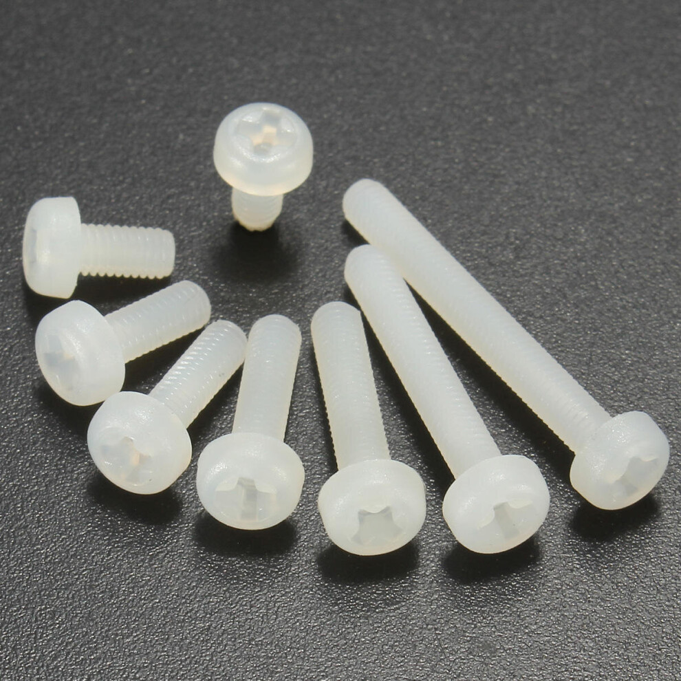 (25mm) M3NP2 50Pcs M3 White Round Pillips Pan Head Plastic Nylon Screw Bolt 5/6/8/10/12/15/20/25mm Length