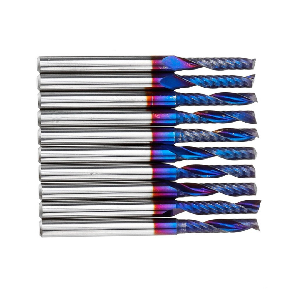 10pcs 3.175 Shank 2.5mm Blue Coated Single Flute End Mill Tungsten Carbide Spiral CNC Milling Cutter