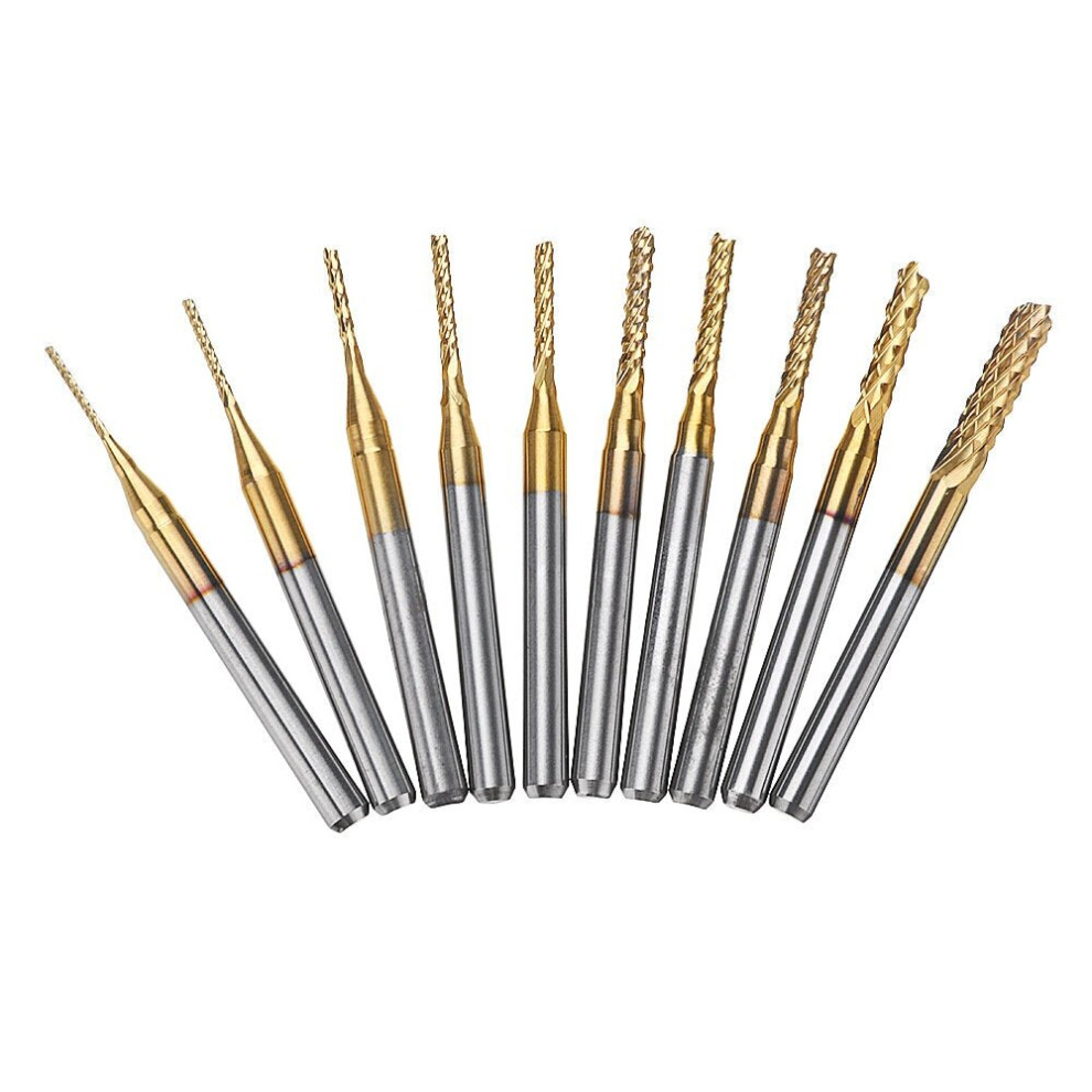 10Pcs 0.8-3mm Titanium Coated Engraving Milling Cutter Carbide Bits