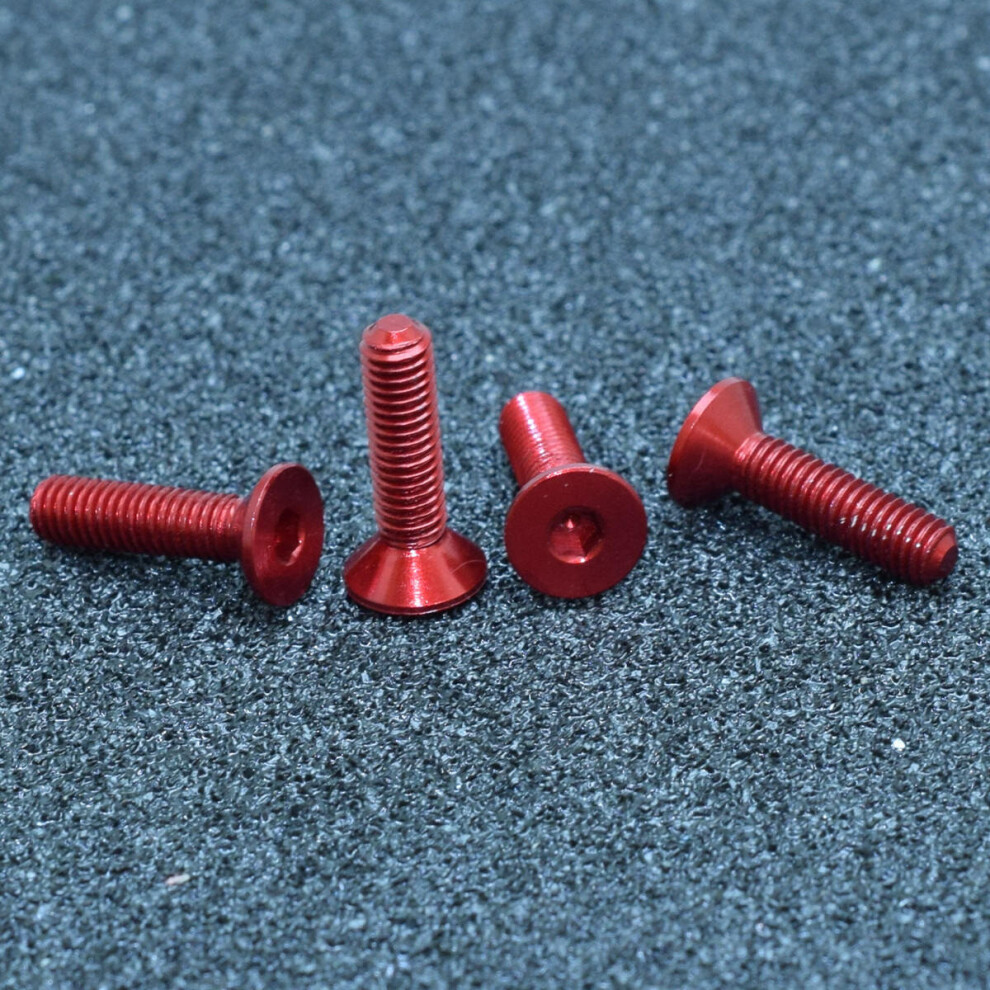 (Red) 10Pcs M3x12mm Flat Countersunk Head Hex Socket Screw 7075 Aluminum Alloy Metric Bolt Screws