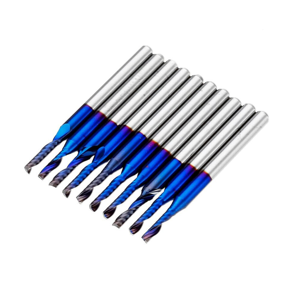 10pcs 3.175 Shank 2mm Blue Coated Single Flute End Mill Spiral CNC Milling Cutter