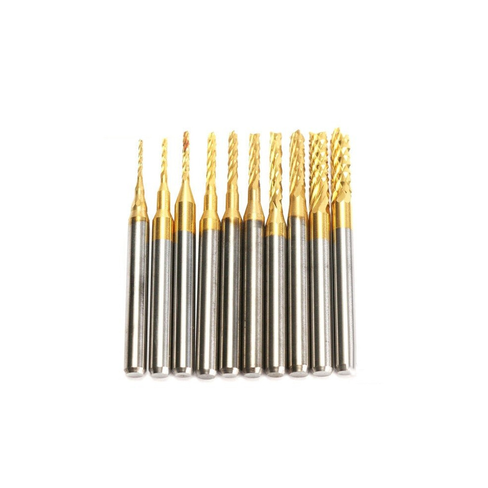 10pcs 0.8mm-3mm Carbide End Mill Engraving Bits For CNC Rotary Burrs