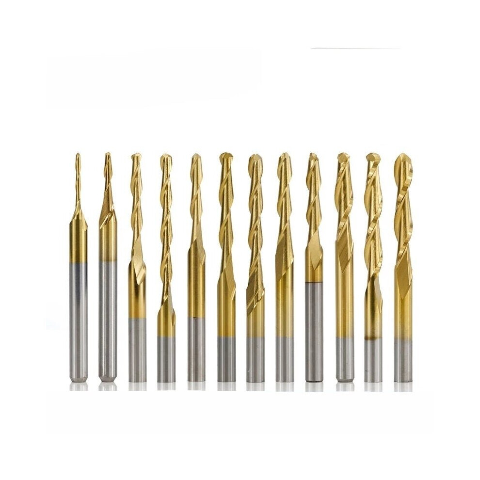 10Pcs 3.175Mm Shank Titanium Coated Ball Nose End Mill Carbide Milling Cutter Spiral Cnc Router Bit Engraving 6112211913032