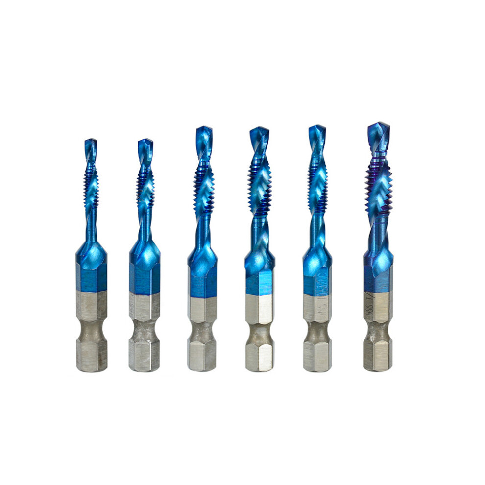 6Pcs Thread Tap HSS Screw Spiral Tap Drill Set 6-32 8-32 10-24 10-32 12-24 1/4-20NC Hexagon Shank Machine Plug Tap Threading Tool
