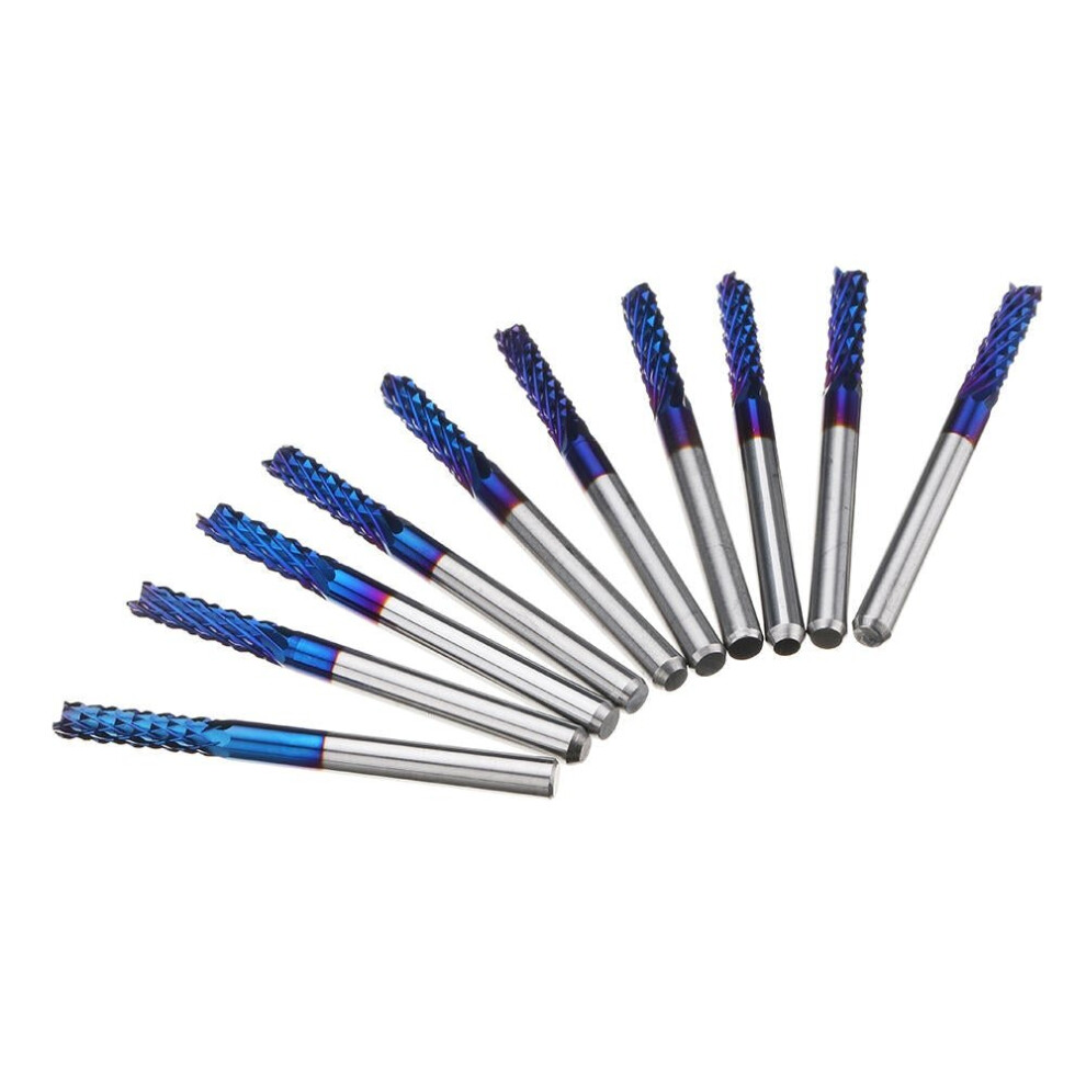 10pcs 3.175mm Blue NACO Coated PCB Bits Carbide Engraving Milling Cutter For CNC Tool Rotary Burrs