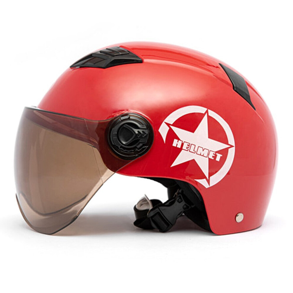 (Red, M) Motorcycle Helmet Half Open Face Adjustable Size Protection Gear Head Helmets