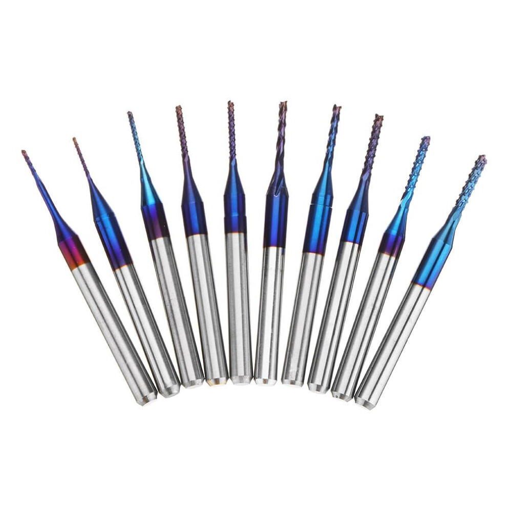 10pcs 0.6-1.5mm Blue NACO Coated PCB Bits Carbide Engraving Milling Cutter For CNC Tool Rotary Burrs