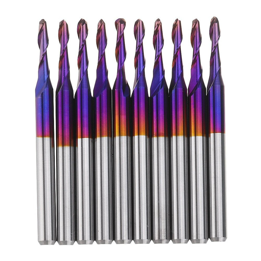 10Pcs 3.175Mm Shank 2Mm End Mill Blue Coated Spiral Ball Nose Cnc Milling Cutter 6112211876894