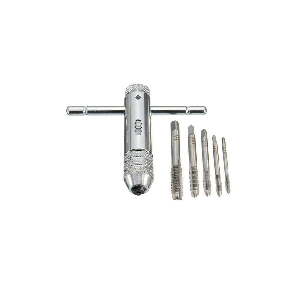 T Handle Ratchet Tap Wrench With 5Pcs M3-M8 Machine Screw Thread Metric Plug Tap 3654659310866