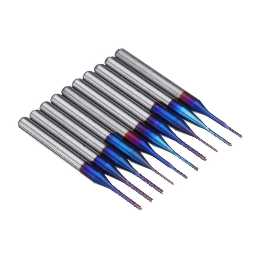 10Pcs 0.6-1.0Mm Blue Naco Coated Pcb Bits Carbide Engraving Milling Cutter For Cnc Tool Rotary Burrs 6112211913711