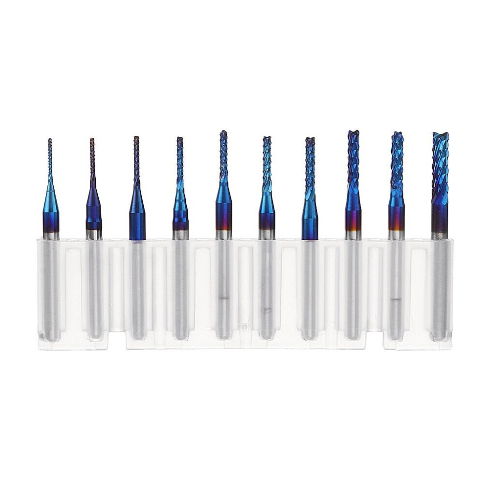 10Pcs 0.8-3.175Mm Blue Naco Coated Pcb Bits Carbide Engraving Milling Cutter For Cnc Tool Rotary Burrs 6112211913742