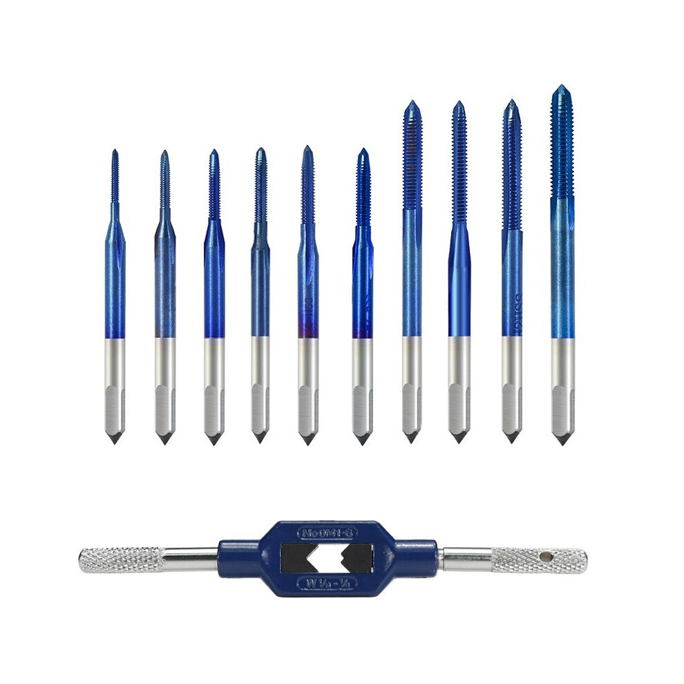 11Pcs Blue Nano Thread Tap with Adjustable Tap Wrench M1-M3.5 HSS Metric Plug Tap Screw Tap Drill Machine Tap