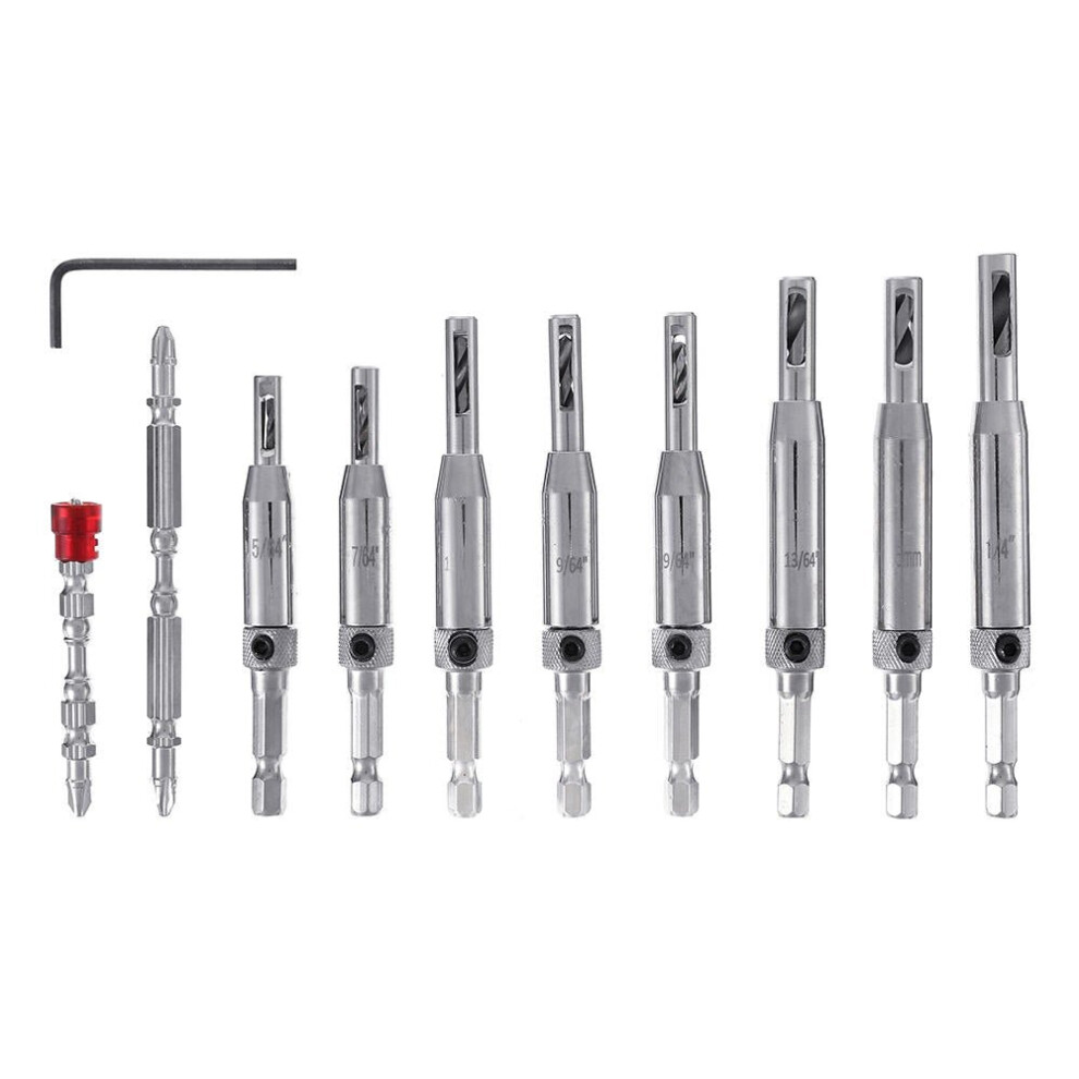 11Pcs 5/64 to 1/4 Inch Self Centering Drill Bit Hinge Tapper Core Drill Bit Set Magnetic Ring Screwdriver Bits for Adjustable Door Window