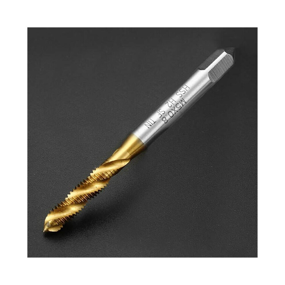 10pcs M5x0.8 HSS Titanium Coated Screw Tap Thread Metric Spiral Fluted Machine Screw Tap