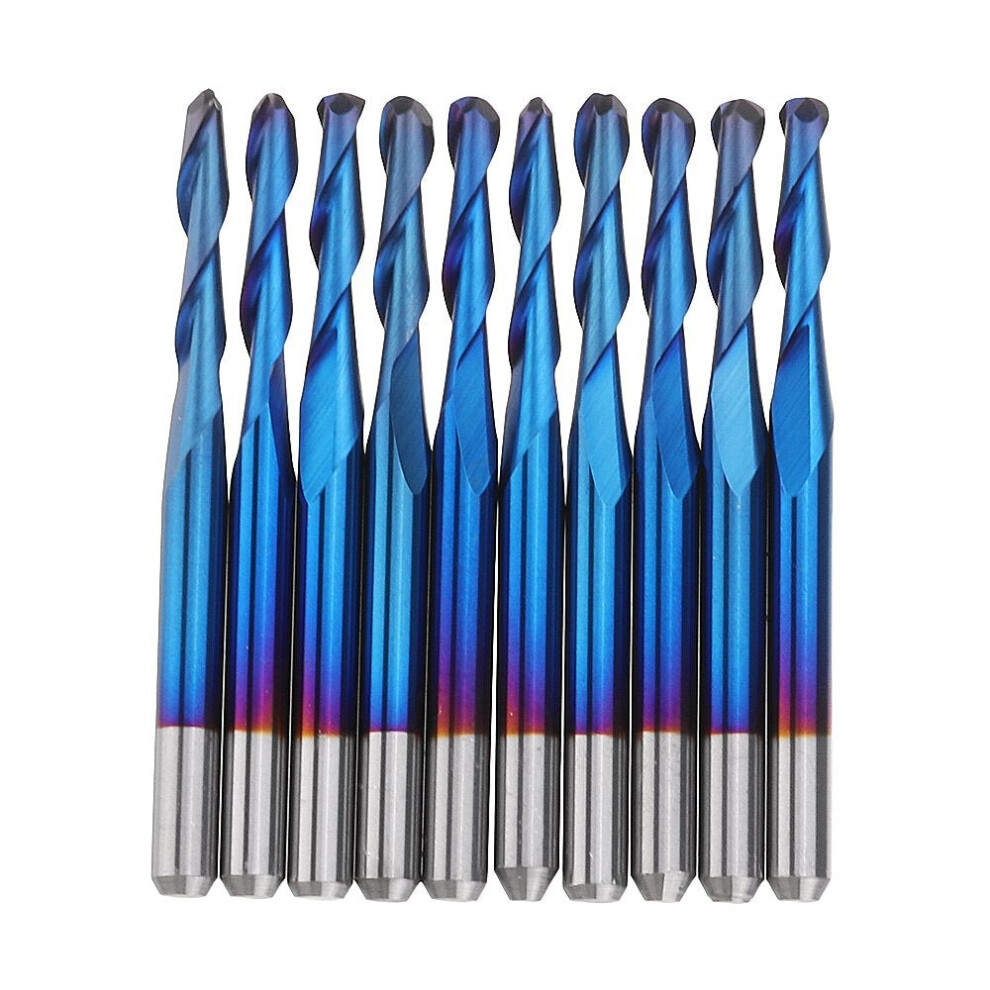10Pcs 3.175Mm Shank 2.5Mm End Mill Blue Coated Spiral Ball Nose Cnc Milling Cutter 6112211876900