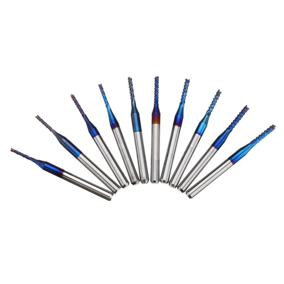 10pcs 1.1-2.0mm Blue NACO Coated PCB Bits Carbide Engraving Milling Cutter For CNC Tool Rotary Burrs