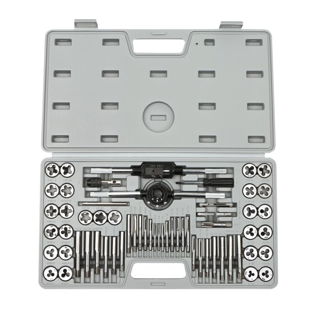 60pcs Metric and Imperial Thread Tap Die Set with Case Screw Wrench Kit Hand Tapping Tools