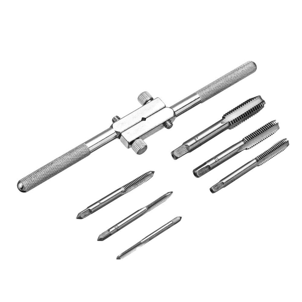 6pcs M4-M12 Thread Tap Hand Tap with Tap Wrench Combination Thread Tap Drill Bit Adjustable Tapping Tool