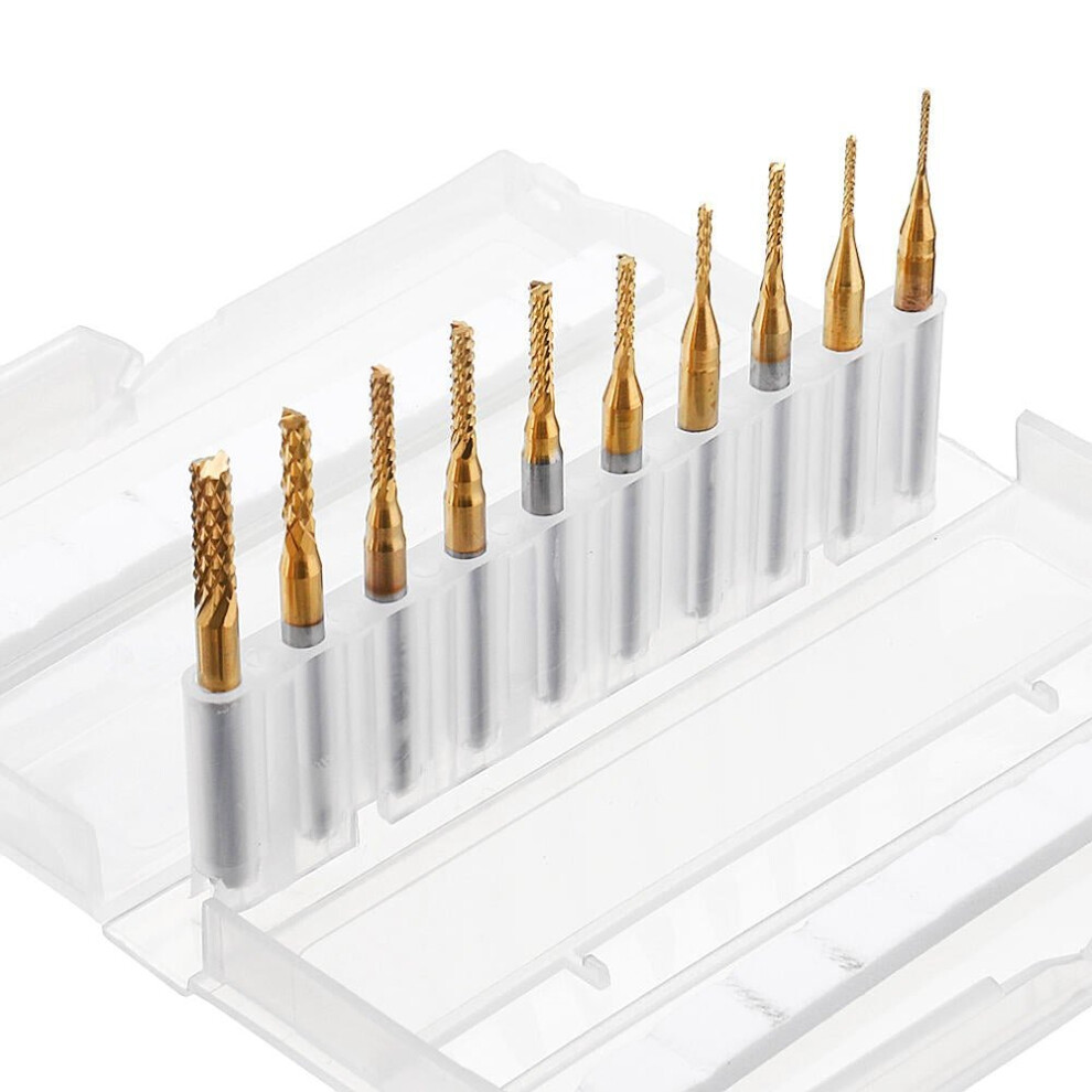 10pcs 0.8-3mm Titanium Coated with 1.6mm Blue Nano Engraving Milling Cutter Carbide Bits