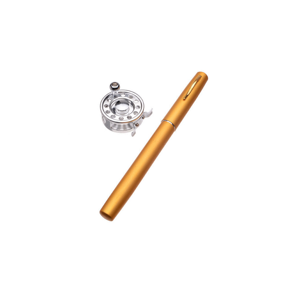 (Gold) Mini Pen Fly Fishing Rod Portable Pocket Aluminum Alloy Fishing Rod
